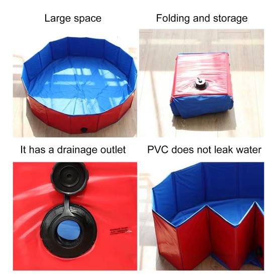 Foldable Pet Pool Large PVC Dog Bath Tub with Drain Valve Non-Slip Base Children Sandbox Pool for Outdoor Beach Use