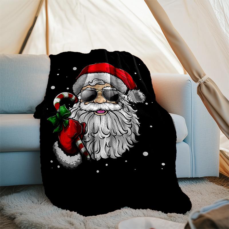 Christmas Santa Claus Theme Printed Blanket - Perfect for Couch, Bed, Travel & Outdoor Use | Machine Washable, Cozy & Durable.