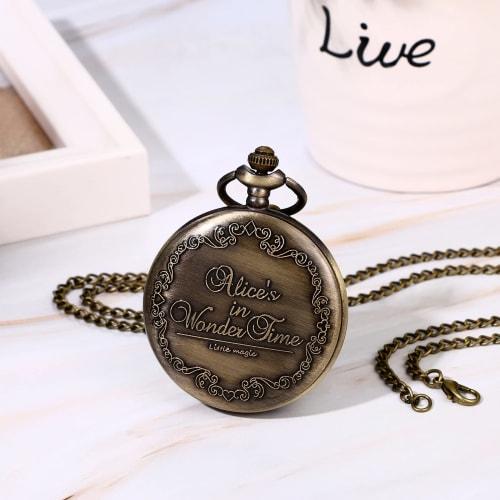 Cute Alice in Wonderland skeleton pocket watch, antique Roman analog, waterproof with lid, pendant watch, women's necklace, retro fashion accessory, p