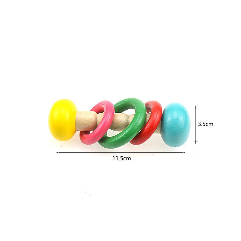 Infant Comfort Toy Wooden Handbell0-3Year-Old Baby Grip Exercise Rattle Drum Gifts for Boys and