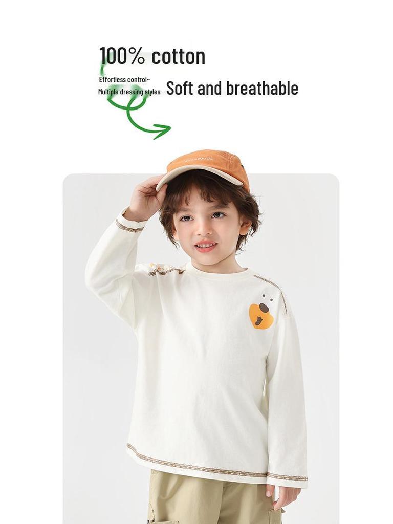 European Boys' Trendy Long Sleeve T-Shirt - Spring/Autumn Style, Cool Sporty Base Layer for Kids, Warm Inner Layer Top