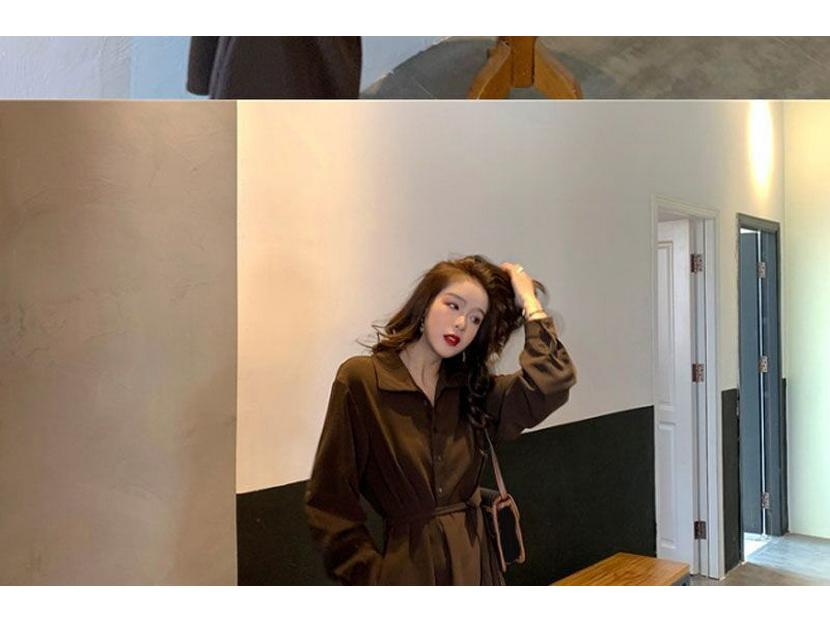 Hepburn Style Black Waist-Cinching Slim Long Dress - Classic Versatile Autumn/Winter Korean Shirt Collar Dress for Women