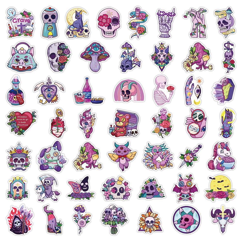 50 100Pcs Cute Gothic Artistic Horror Halloween Stickers Laptop Phone Scrapbooking Cartoon Skull Sticker For Kid Toy Gift