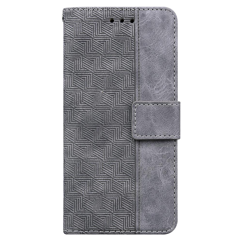 

Geometry Imprinted Phone Case for Xiaomi Redmi 10C 4G Wallet Stand PU Leather Magnetic Clasp Cover with Strap Black