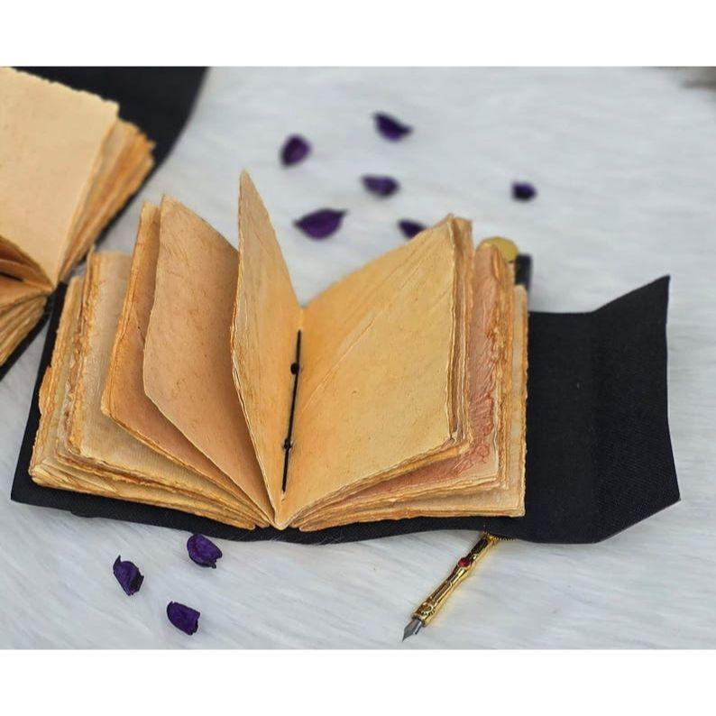Embossed Leather Diary - Handmade Vintage Leather Journal with Blue Stone - Book of Shadows