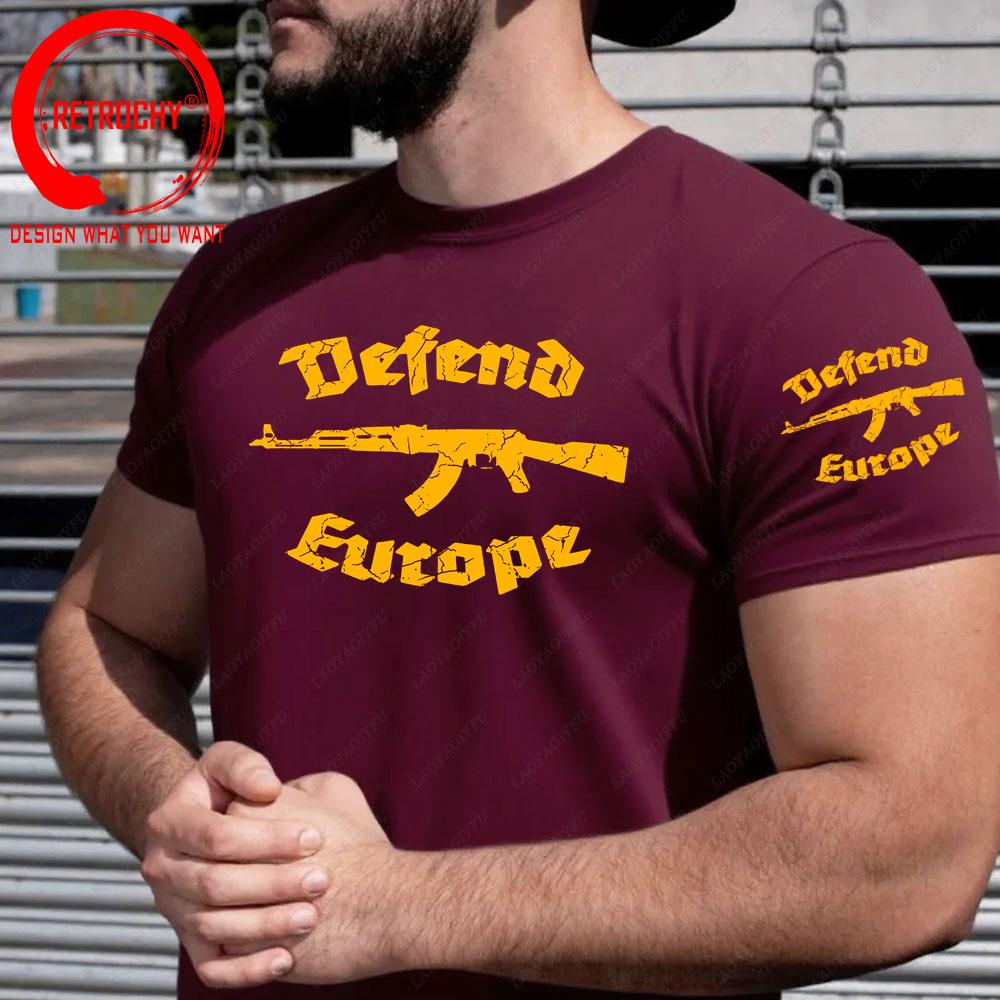 Vintage Distressed Defend Europe T Shirt Unisex Fashion Trendy Casual Clothing Stylish Tops Tee Shirt Leisure Tshirt Unisexs TShirt