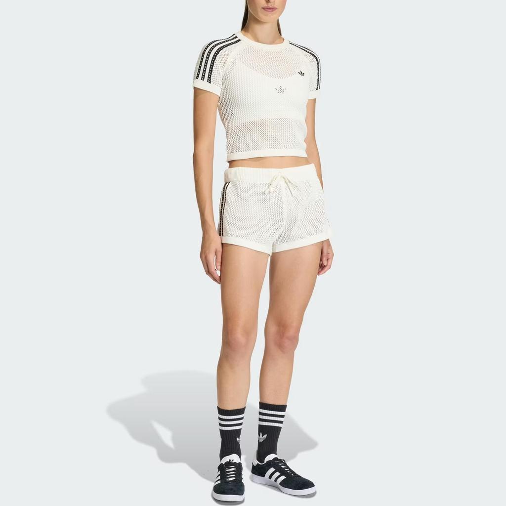Adidas Originals Cali T-Shirt Slim Fit Mesh Short Sleeve Logo Print Off White Women KE0200