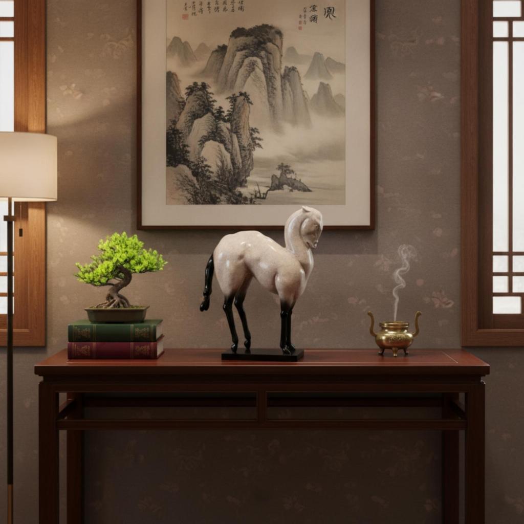 Standing Horse Resin Statue Sculpture with Base Glossy Decor for Interior Decorators, Living