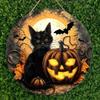 2d Flat 20*20cm, Halloween Home Decoration, Pumpkin Black Cat Wooden Circular Logo, for Home, Kitchen, Garden, Bedroom, Bar Decor.