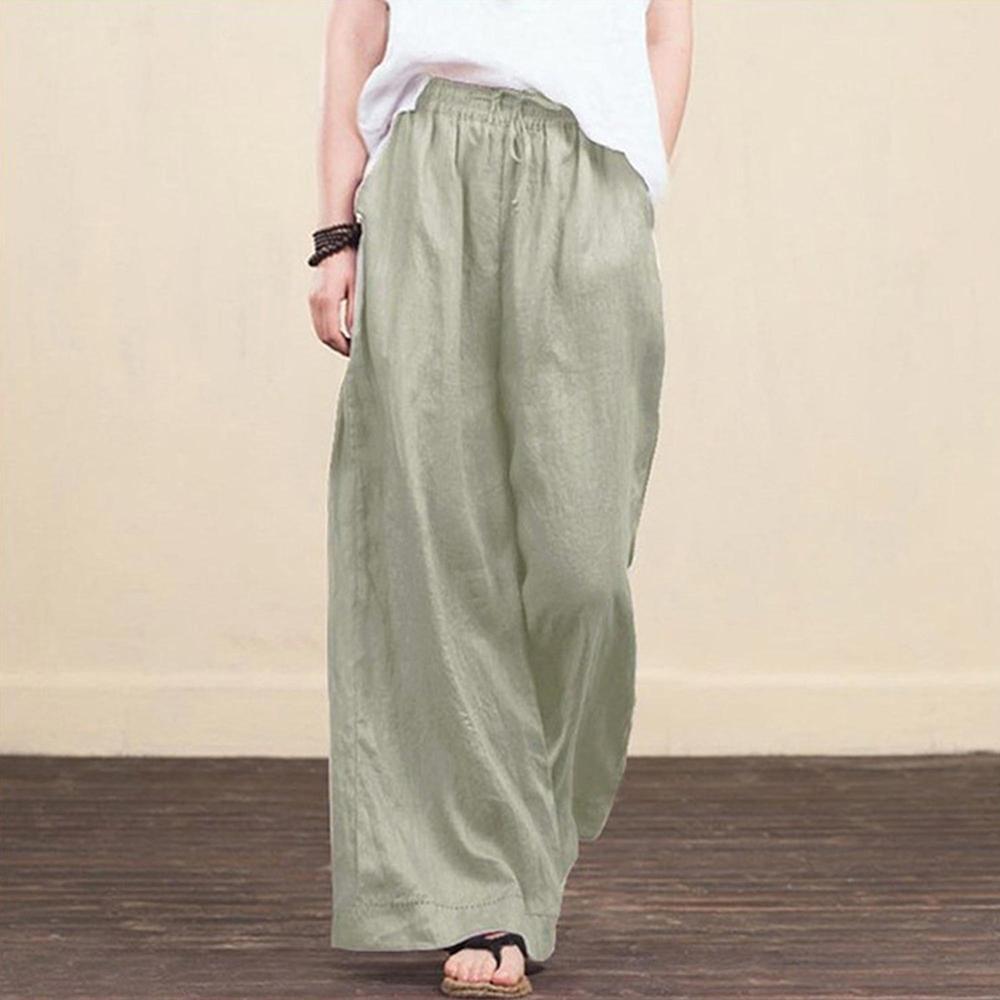 Summer Women's Cotton Linen Baggy Flared Pants Ladies Wide Leg Loose Trousers Clothing Plus Size