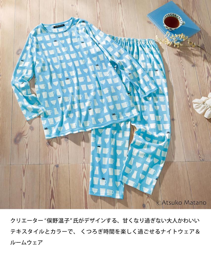 Wacoal RELAX SLEEP Atsuko Matano Short Cotton ATSUKO MATANO GY L & Pajamas, 5/8 Sleeve, Sleeve, 100% Jersey, 3/4 Length, HDT109,