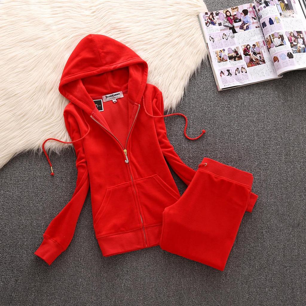 European Spring/Autumn JC Fashion Gold Velvet Women's Sportswear Set with Hotfix Letter Details