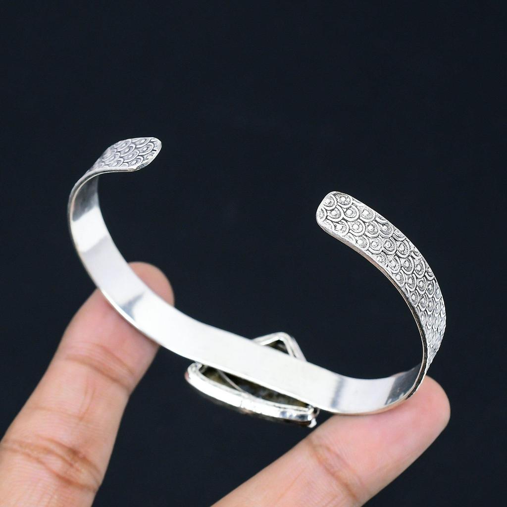 Anniversary Gift For Her Natural Fossil Coral Bangle Adjustable 925 Silver