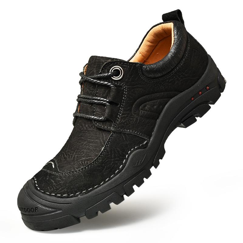 

Мужские спортивные дышащие износостойкие водонепроницаемые нескользящие альпинистские осенние горные повседневные кожаные туфли из коровьей кожи первого слоя 38 чёрный