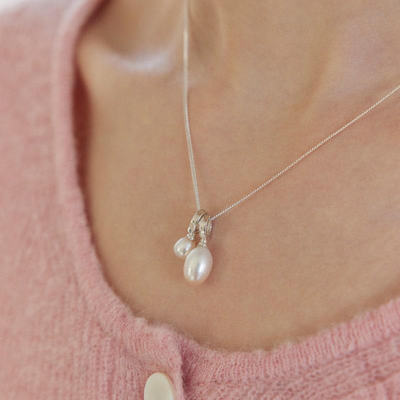 Murmur [925silver]Oval Drop Pearl Necklace