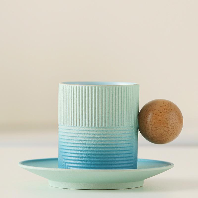 Gradual Change Ceramic Coffee Cup and Saucer Set High Value Afternoon Tea Cup Retro Rough Pottery Mug Latte Cup