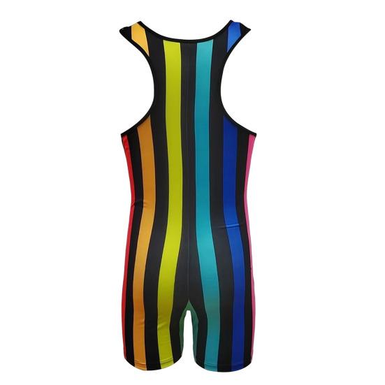 Pánské fitness body bez rukávů s hlubokým výstřihem do U, pruhovaný overal, sportovní podpůrné prádlo do posilovny, boxerky