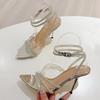 Fashion Sexy Pointed Toe Rhinestone High Heels Women Luxury Glitter Crystal Ankle Strap Sandals Elegant Wedding Prom Shoes Size 35-41