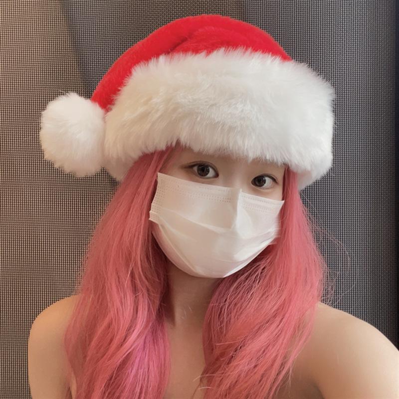 Cute Christmas Hat for Women, Autumn and Winter Christmas Hat Decoration, Red Plush Hat, Holiday Spring Festival Cold-Proof Hat
