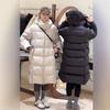 Winter new European hooded puff down jacket women's long simple white duck down jacket