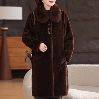 Winter Long Faux Fur Coat for Women Thick Warm Luxurious Overcoat Elegant Middle-aged Woman Fur Jacket