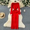 Autumn Winter Women Elegant Color Blocking Single Breasted Knitted Sweater Long Maxi Slim Bodycon Party Dresses