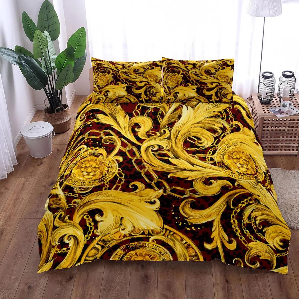 Luxury Baroque Pattern Bedding Set Golden Duvet Cover Set Twin Double Queen King Size Comforter Cover Set for Gift Bed Linen