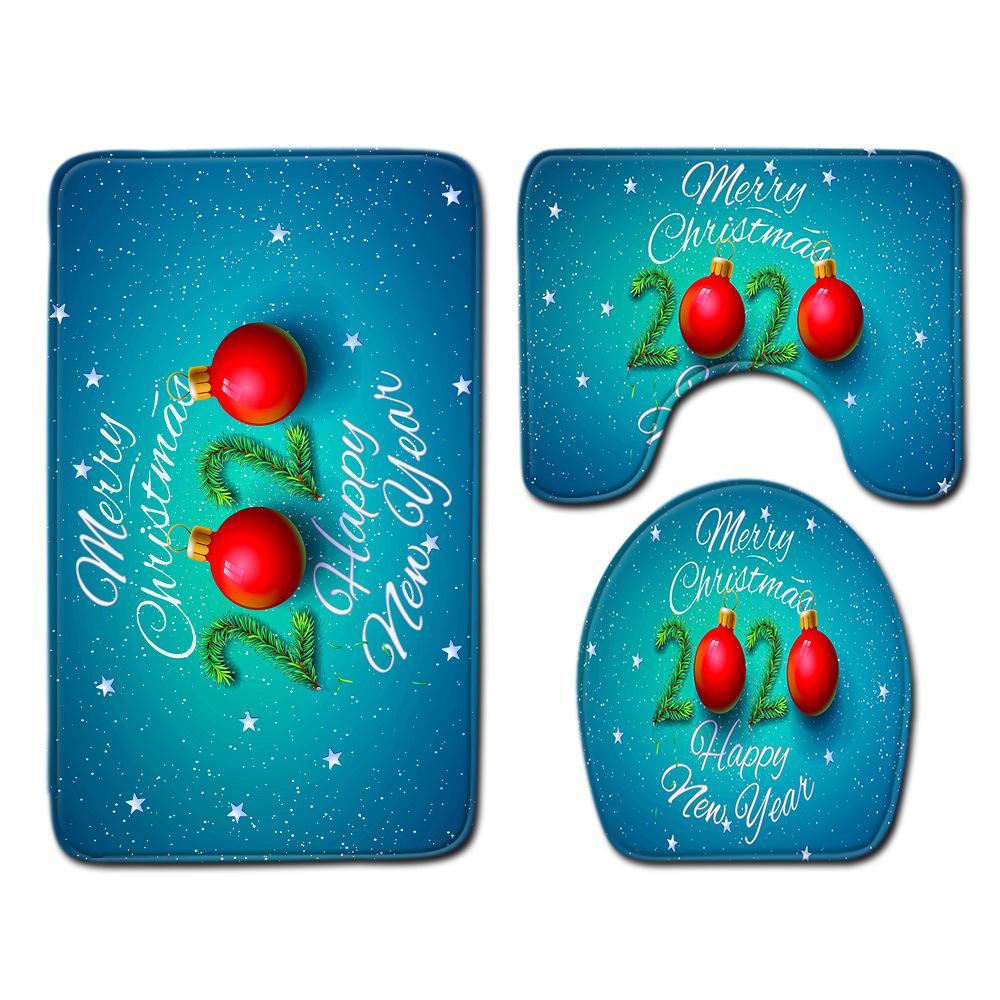 Christmas Toilet Four-Piece Floor Mat Bathroom Non-Slip Door Mat Shower Room Absorbent Carpet