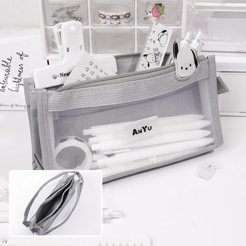 Transparent 5 Layer Mesh Bag Pen Pencil Case Visable Pocket Storage Pouch for Stationery School A7681