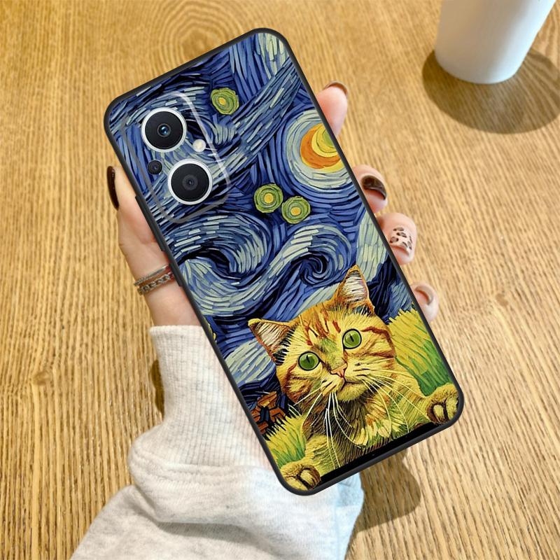 Cat Van Gogh's The Starry Night Case For OPPO Find X6 X5 X3 X2 Pro Lite Neo Reno 7 3 4 5 6 8 Lite 8T 2Z 4Z 5Z Cover Coque