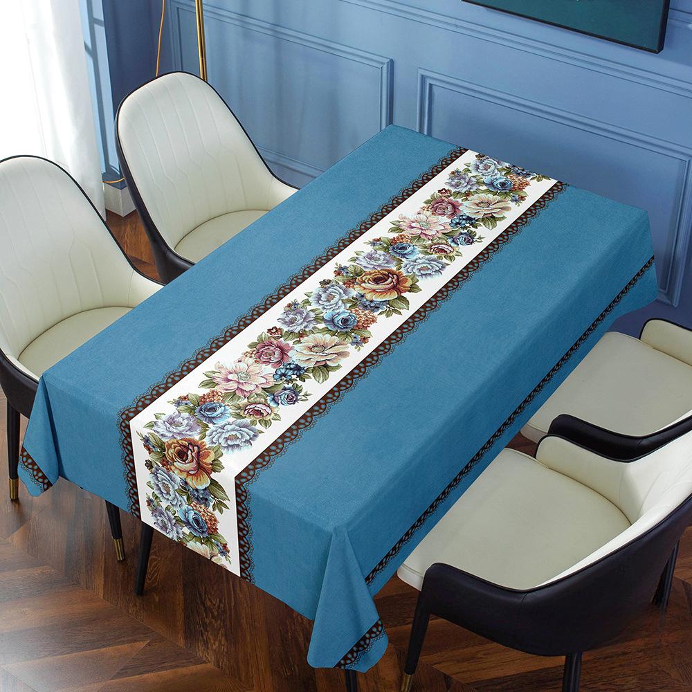 New Chinese Style Household Waterproof and Oil Proof PVC Tablecloth  Embroider Long Strip Tablecloth Coffee Table Cover Cloth