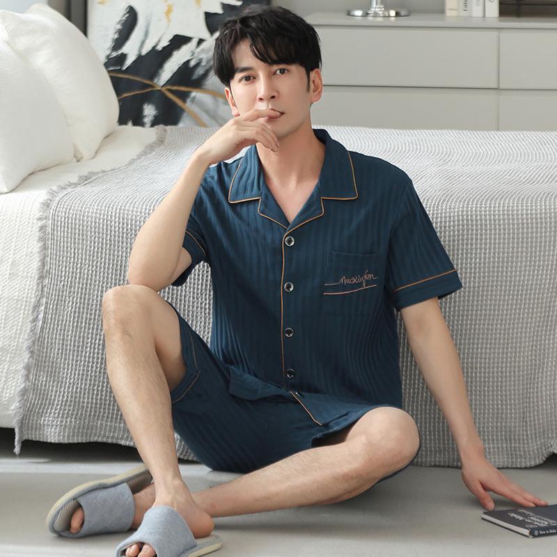 High-End Men's Summer Cotton Pajama Set - Short-Sleeved for Teens to Middle-Aged