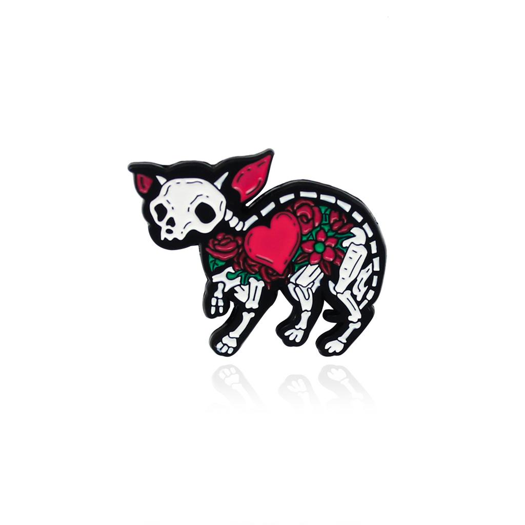 Halloween Personality Animal Skeleton Enamel Pins Dark Black Brooch Plague Doctor Heart Wine Hell Badge Denim Shirt Lapel Pin Go