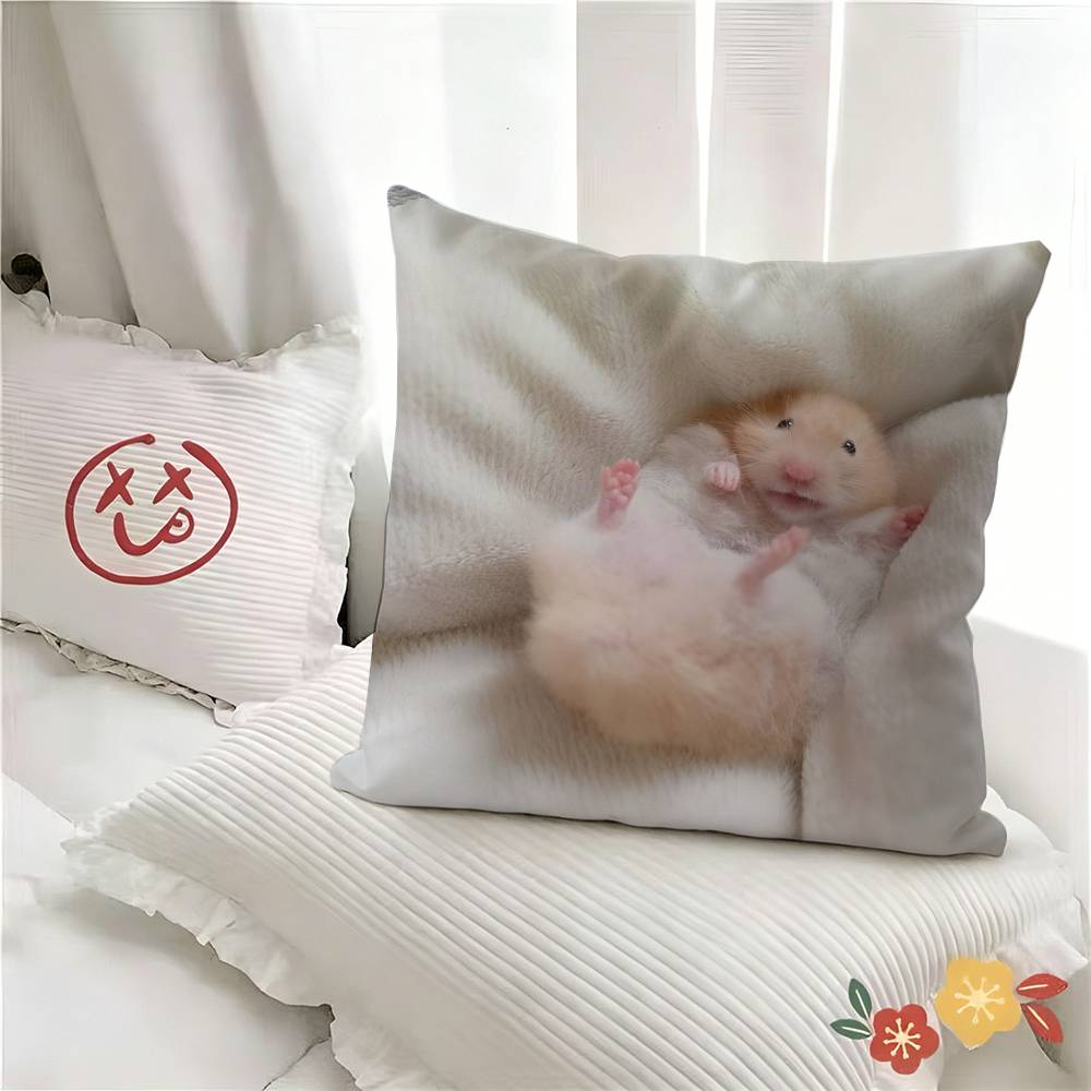 pc Kawaii Hamster Anime Pillow Case Fashion Square Pillowcase Bedroom Sofa Room Ins Decoration Leisure