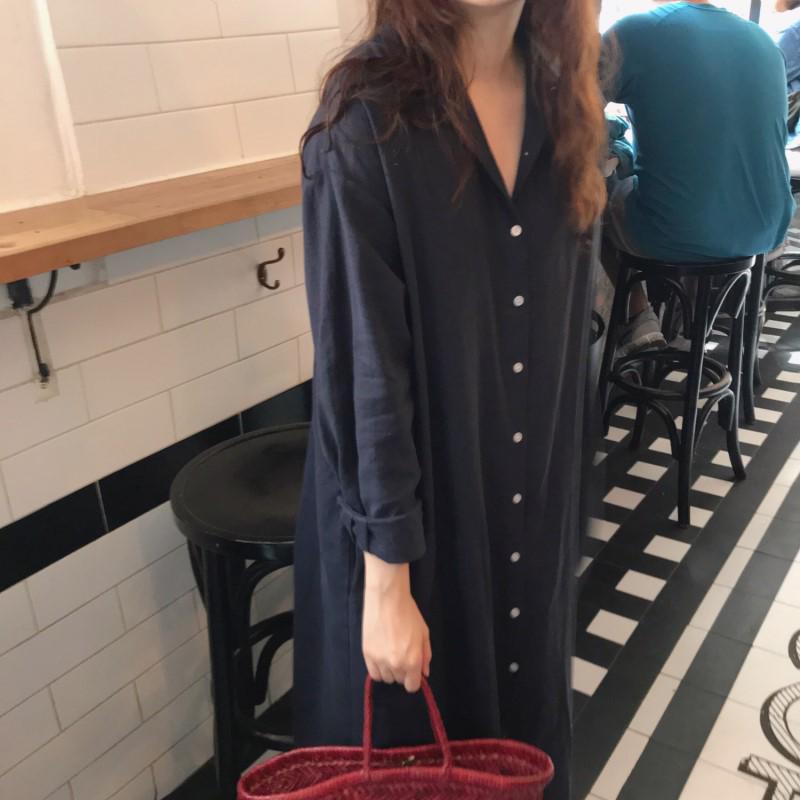 588 Korean Long Loose Cotton-Linen Shirt Dress - Plus Size, 2025 Spring Collection