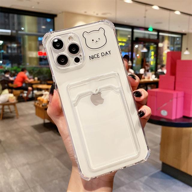 Cute Bear Cartoon Rabbit Shockproof Phone Case For Iphone 11 12 13 14 Pro Xs Max X Mini 7 8 6 Plus Soft Wallet Cover Card Holder
