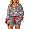 Women's Christmas Two Piece Pajama Set with Button Down Shirt and Shorts Sleepwear