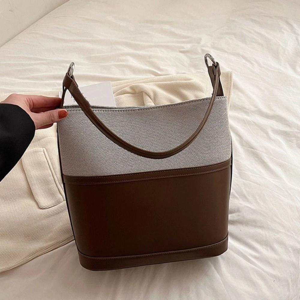 Large Capacity Retro Underarm Bag Patchwork Women Bucket Bag New Design Tote Bag  Vacation