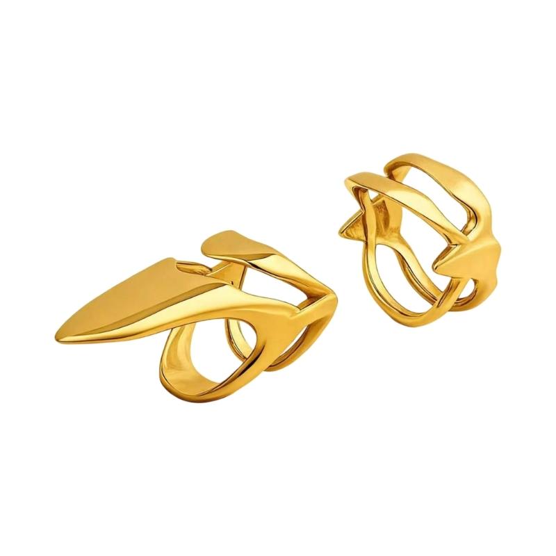 Set aus 2 Krallenform Nagelringen Einzigartige Fingerringe Legierungstextur Schmuck Geschenk für Halloween- und Party-Enthusiasten