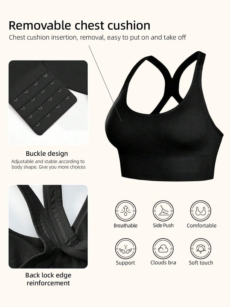 Women's Sports Bra with Adjustable Buckle Design, Suitable for Yoga and Gym Training - Breathable Elastic Fabric.