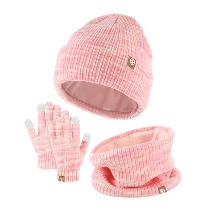 3pcs Winter Children's Knitted Hat Gloves Scarf Set Outdoor Thick Warm Beanies Hats for Kids Fleece Boys Girls Hats Scarf Set