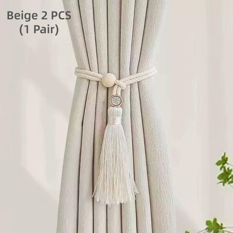 2 PCS Adjustable Cotton Cord Curtain Tiebacks Curtain Straps Bohemian Chic Log Loop Curtain Buckle Strap With Tassel Hand Woven
