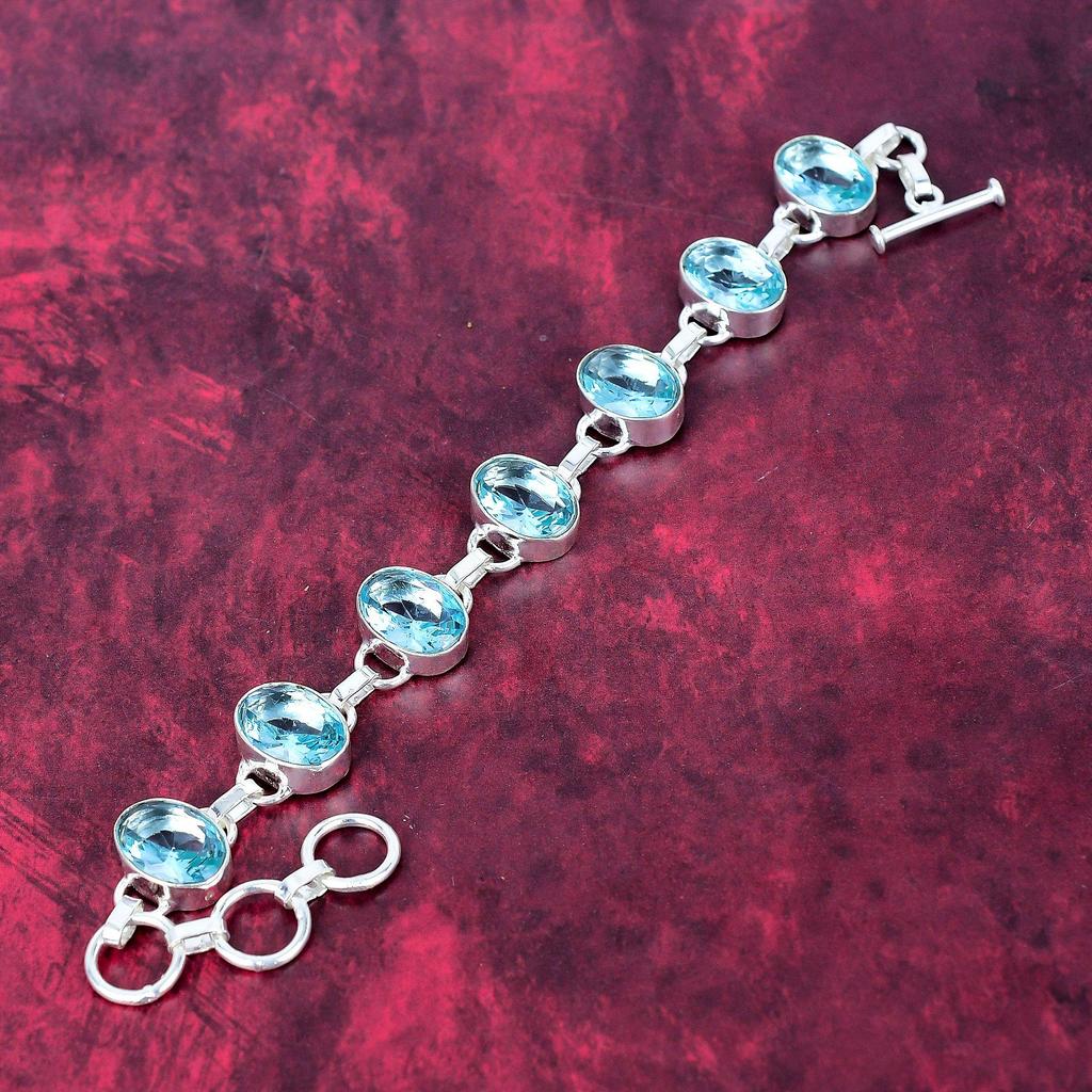 Blautopas 925 Sterling Silber Armband, handgefertigtes Edelstein Armband Schmuck, Geschenke für Frau Brandneues Armband