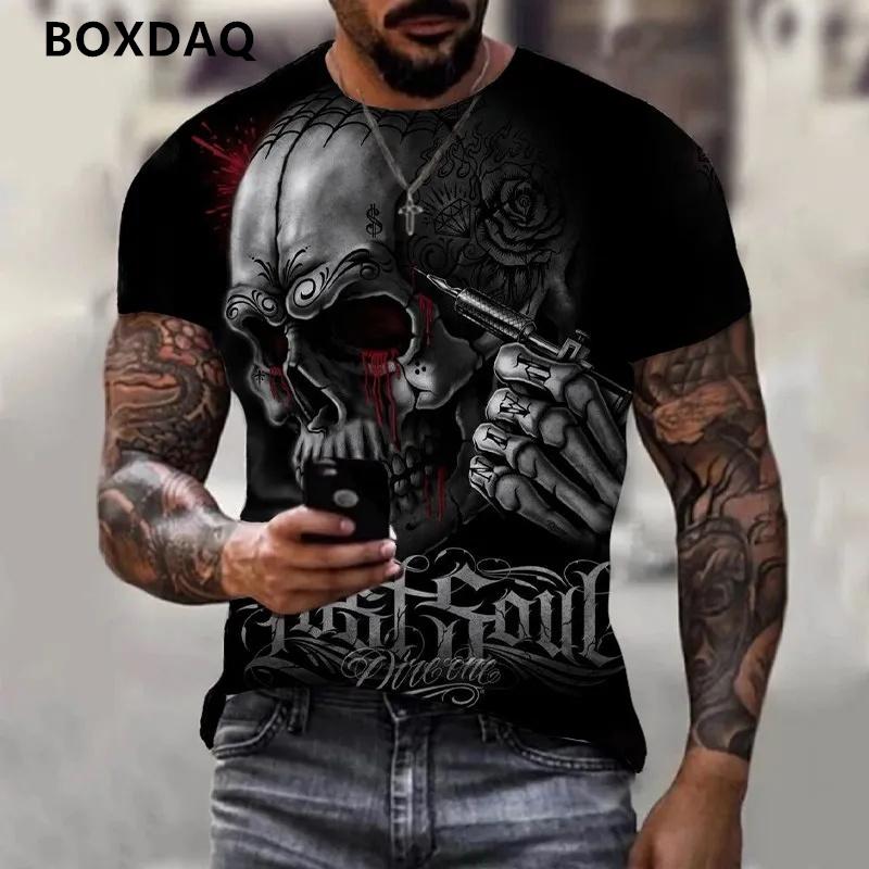 Мужские футболки с 3D принтом скелета в стиле ужасов — фото 4