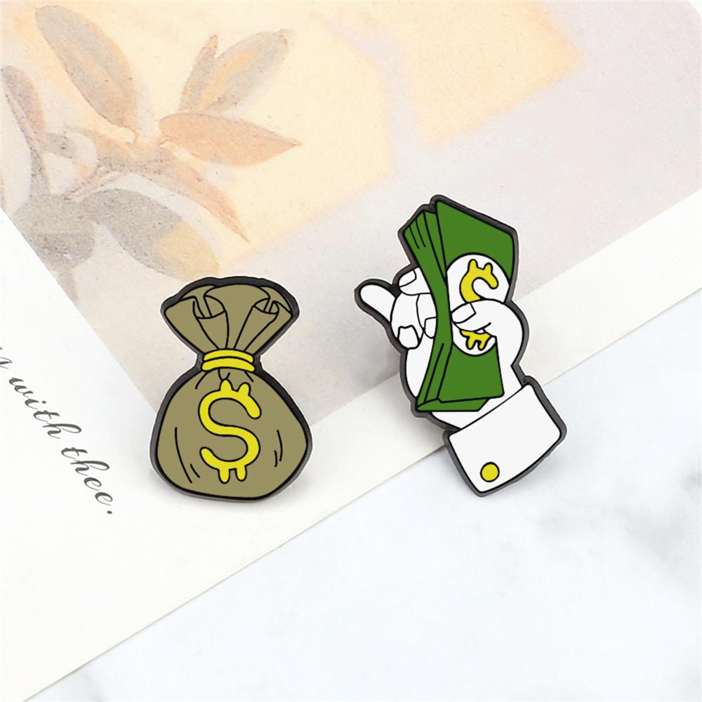 Funny Money Wallet Brooch Creative Purse Banknote Enamel Pin Holding a dozen of Dollars Bag Lapel Badge Gift for Friends Jewelry