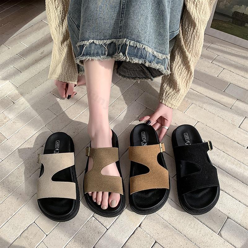 Fashion 2025 Women Shoes Open Toe Slippers Outdoor Casual Slippers Summer Round Toe Flat Non-slip Platform Buckle Women's Beach Sandals