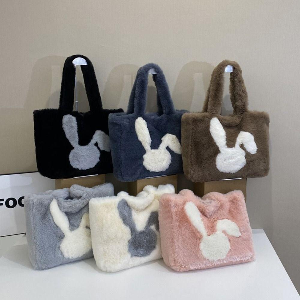 Casual Faux Fur Shoulder Bag Soft Large Capacity Shopper Handbag Rabbit Print Furry Fluffy Fluffy Handbag Women Use