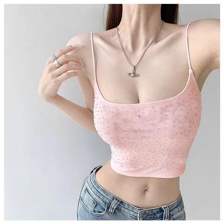 Sparkle Rhinestone Strapless Padded Camisole - Sexy Slim-Fit with Beautiful Back Design