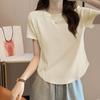 Women's Short Sleeve Tee O Neck Japanese Casual Top Cotton Curved Hem Seam Detail Slim Fit T Shirt