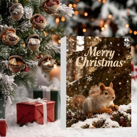 2025 Ozdoby Żołędzi Zwierzęta Leśne Kalendarz Adwentowy 2D Akrylowy Przytulny Las Zestaw Ozdób Świątecznych Szyszka Zwierzę Odliczanie Dekoracja na Choinkę